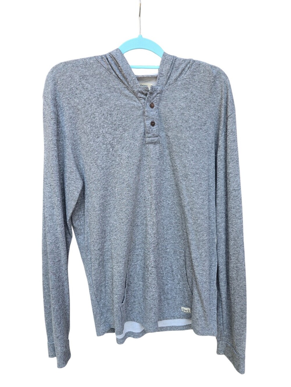 Marine Layer Henley Hoodie Mens Large Pullover Heather Gray Lightweight